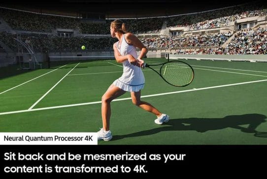 The girl plays tennis on TV