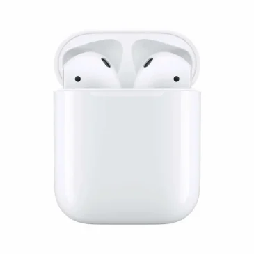 Front view of Apple AirPods 2nd Generation charging case with earbuds inside