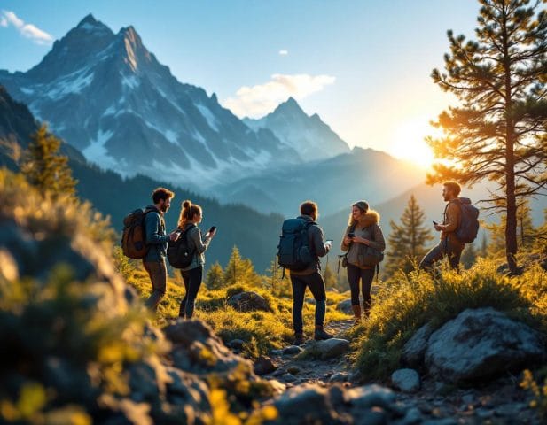 Diverse travelers mountain adventure powerstation