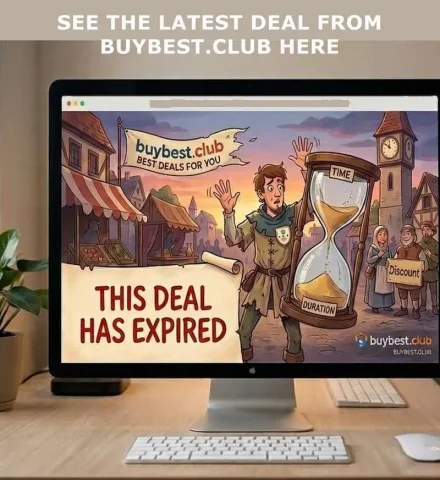 Buybest.club illustration on monitor features village scene, banners, and text that says this deal has expired.