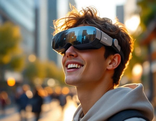 Young tech enthusiast ai smart glasses portrait