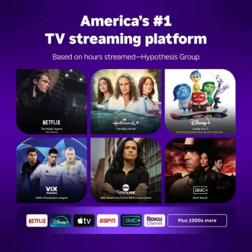 Roku Smart TV 2025 showcasing America's number one streaming platform interface with various entertainment apps