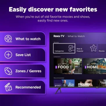 The 2025 Roku Smart TV user interface, highlighting the "Easy Discovery" feature for finding movies and shows