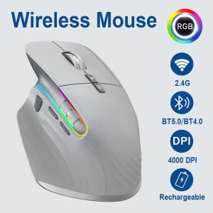 2.4G Wireless Mouse Bluetooth RGB Rechargeable Ergonomic Design