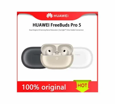 Promotional image of Huawei FreeBuds Pro 5 with dual engine AI noise reduction and starry ultra stable connection.
