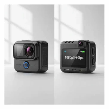 Compact sports camera on a clean white background