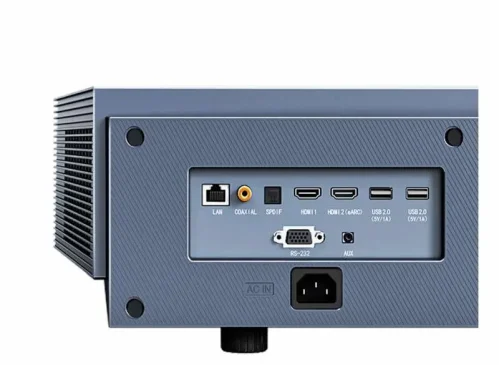 .Rear panel of Ultimea Thor T60 4K laser projector with HDMI ports, USB slots, LAN, and AC power inlet.