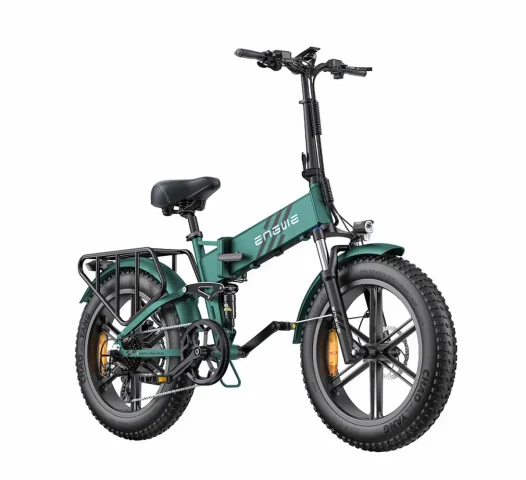engwe-folding electric bike with fat tires Green folding e-bike isolated on white background