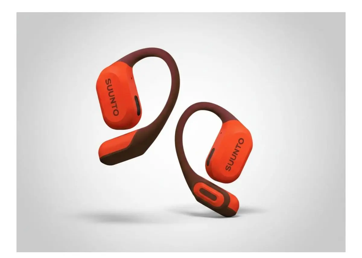 Orange Suunto ear hook headphones, side by side.